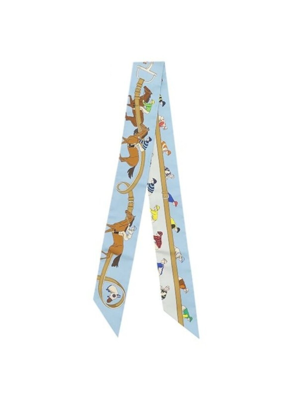 Hermes Scarf Twilly Silk Blue Ciel Jaune Vif Vert Turf les Courses Horse